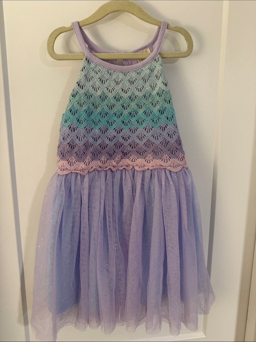 Pink & Violet Little Girls Sleeveless Mermaid Crochet Mesh Dress - Lilac/blue